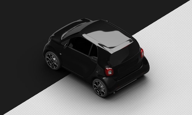 Isolated Realistic Shiny Metalic Black Modern Sport Mini City Car from Top Left Rear View