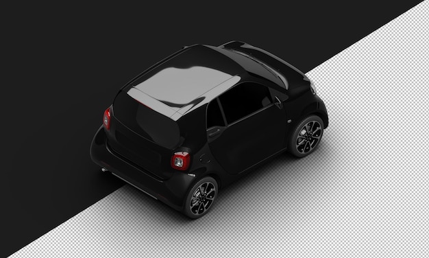 Isolated Realistic Shiny Metalic Black Modern Sport Mini City Car from Top Right Rear View