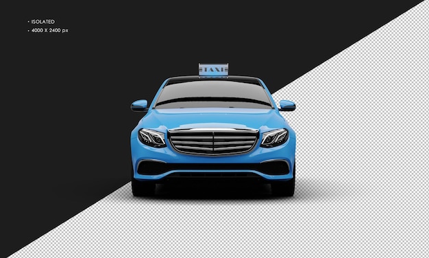 Isolated Realistic Shiny Metalic blue Luxury City Taxi Cab Car from Front View