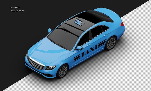 Isolated Realistic Shiny Metalic blue Luxury City Taxi Cab Car from Top Left Front View