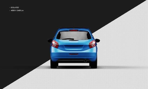 Isolated Realistic Shiny Metalic Blue Modern Small City Car From Rear View