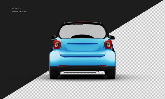 Isolated Realistic Shiny Metalic blue Modern Sport Mini City Car from Rear View