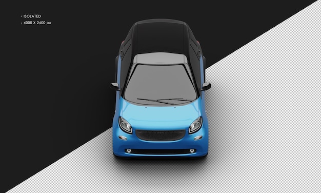 Isolated Realistic Shiny Metalic blue Modern Sport Mini City Car from Top Front View