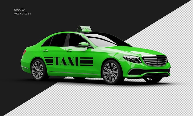 Isolated Realistic Shiny Metalic green Luxury City Taxi Cab Car from Right Front View