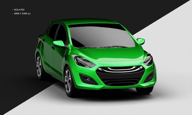 Isolated Realistic Shiny Metalic green Modern City Car from Right Front Angle View