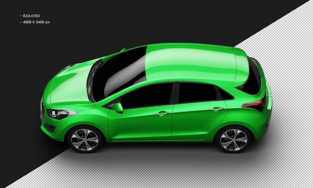 Isolated Realistic Shiny Metalic green Modern City Car from Top Left View