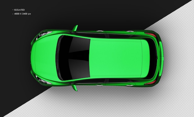 Isolated Realistic Shiny Metalic green Modern City Car from Top View