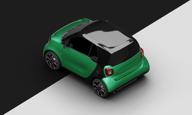 Isolated Realistic Shiny Metalic green Modern Sport Mini City Car from Top Left Rear View