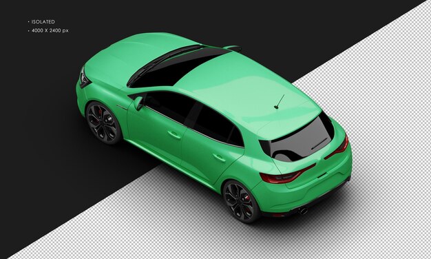 Isolated Realistic Shiny Metalic green Sport Luxury Elegant City Car from Top Left Rear View