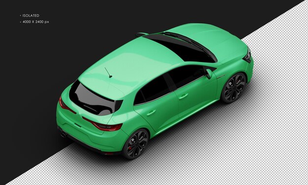 Isolated Realistic Shiny Metalic green Sport Luxury Elegant City Car from Top Right Rear View