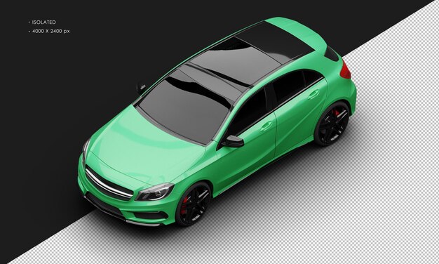 Isolated Realistic Shiny Metalic green Sport Modern Elegant City Car from Top Left Front View