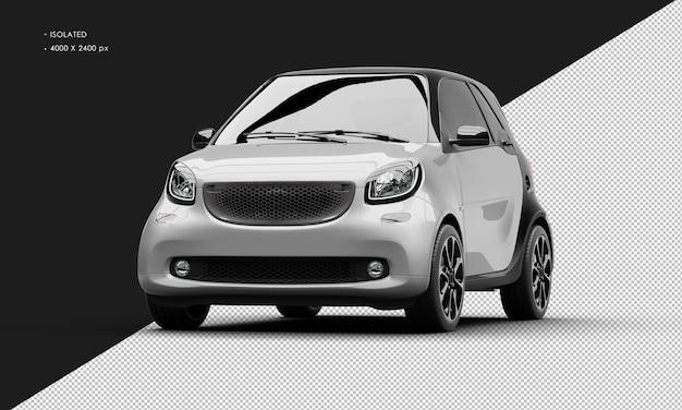 Isolated Realistic Shiny Metalic grey Modern Sport Mini City Car from Left Front Angle View