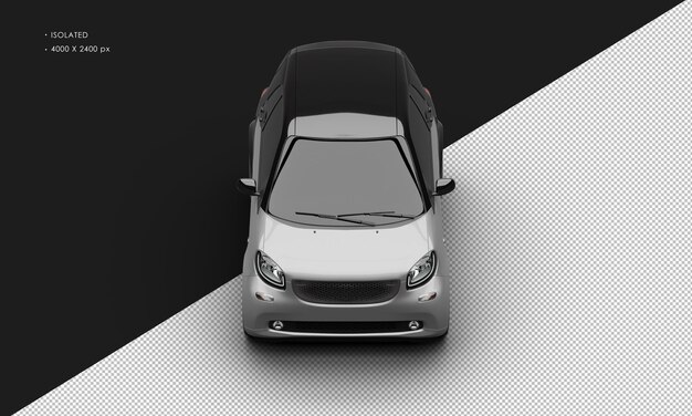 Isolated Realistic Shiny Metalic grey Modern Sport Mini City Car from Top Front View