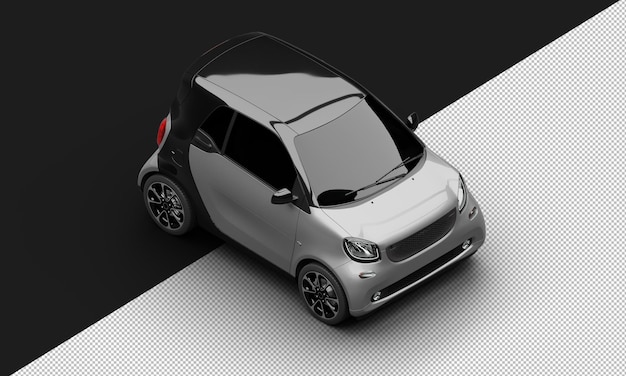 Isolated Realistic Shiny Metalic grey Modern Sport Mini City Car from Top Right Front View