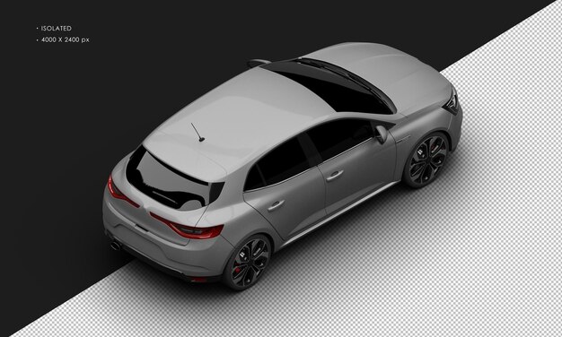 Isolated Realistic Shiny Metalic grey Sport Luxury Elegant City Car from Top Right Rear View