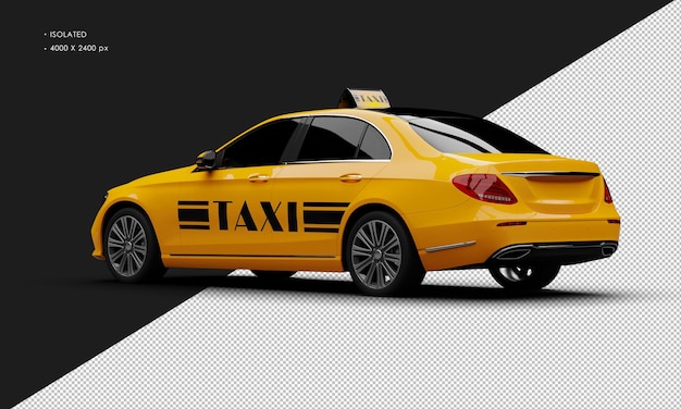 Isolated Realistic Shiny Metalic orange Luxury City Taxi Cab Car from Left Rear View