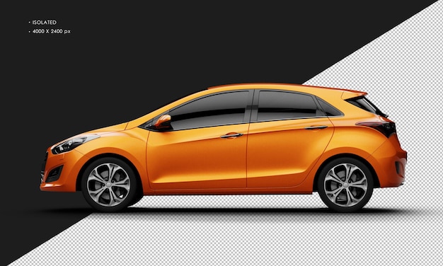 Isolated Realistic Shiny Metalic orange Modern City Car from Left Side View