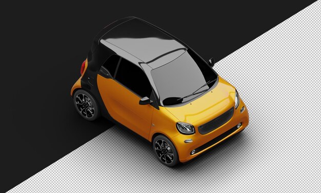 Isolated Realistic Shiny Metalic orange Modern Sport Mini City Car from Top Right Front View