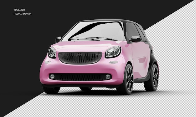 Isolated Realistic Shiny Metalic pink Modern Sport Mini City Car from Left Front Angle View