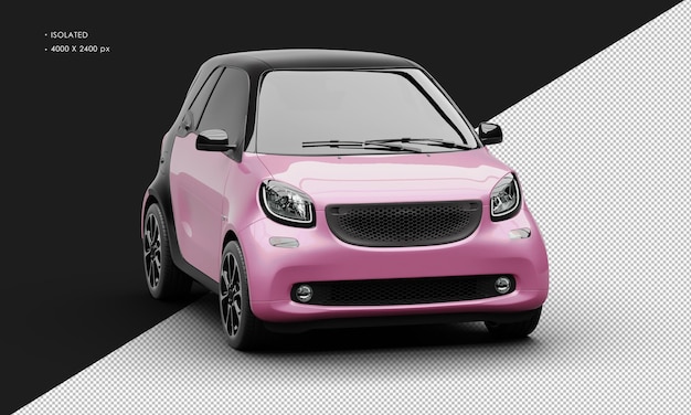 Isolated Realistic Shiny Metalic pink Modern Sport Mini City Car from Right Front Angle View