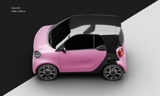 Isolated Realistic Shiny Metalic pink Modern Sport Mini City Car from Top Left View