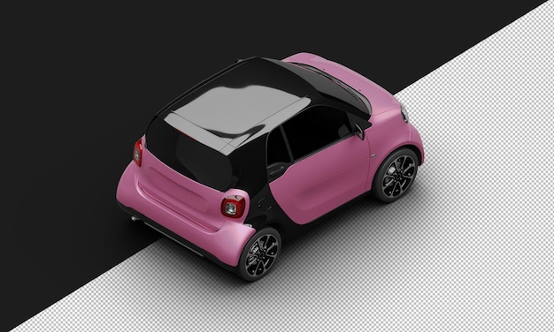 PSD isolated realistic shiny metalic pink modern sport mini city car from top right rear view