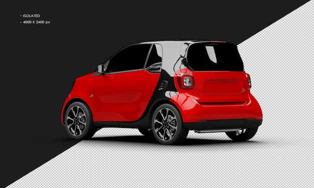 Isolated Realistic Shiny Metalic red Modern Sport Mini City Car from Left Rear View