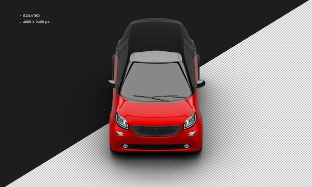 Isolated Realistic Shiny Metalic red Modern Sport Mini City Car from Top Front View