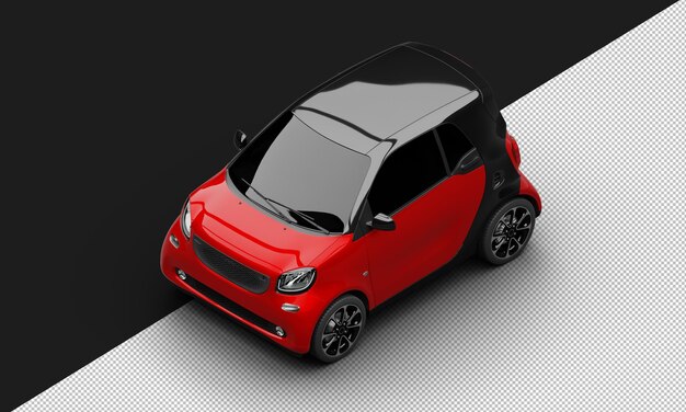 Isolated Realistic Shiny Metalic red Modern Sport Mini City Car from Top Left Front View