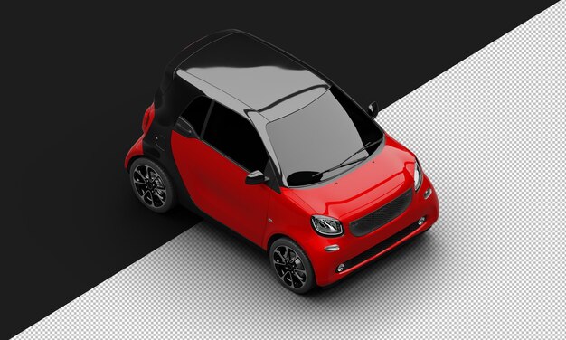 Isolated Realistic Shiny Metalic red Modern Sport Mini City Car from Top Right Front View