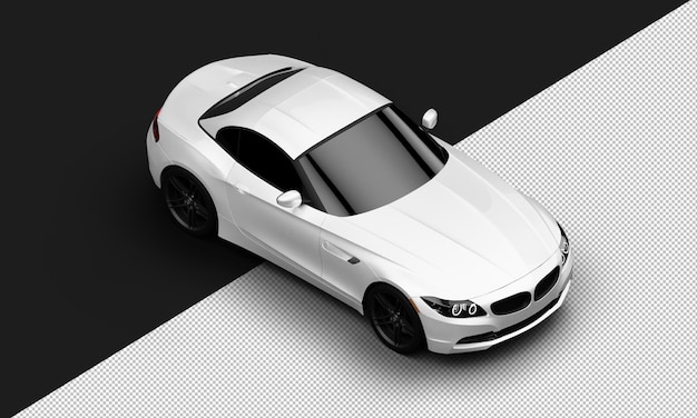 Isolated Realistic Shiny Metalic White Elegant Super Sport City Car from Top Right Front View