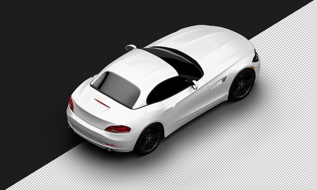 Isolated Realistic Shiny Metalic White Elegant Super Sport City Car from Top Right Rear View