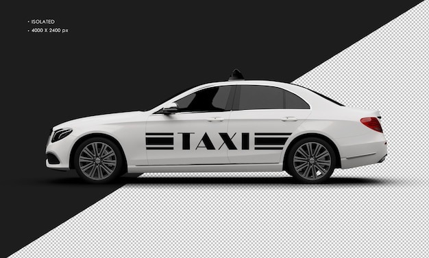 Isolated Realistic Shiny Metalic white Luxury City Taxi Cab Car from Left Side View