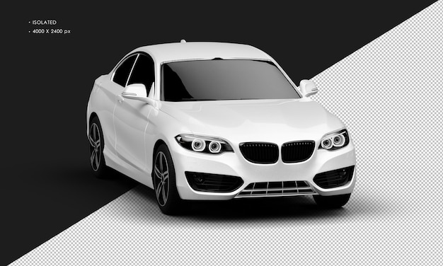 Isolated Realistic Shiny Metalic white Modern Elegant City Sedan Car from Right Front Angle View