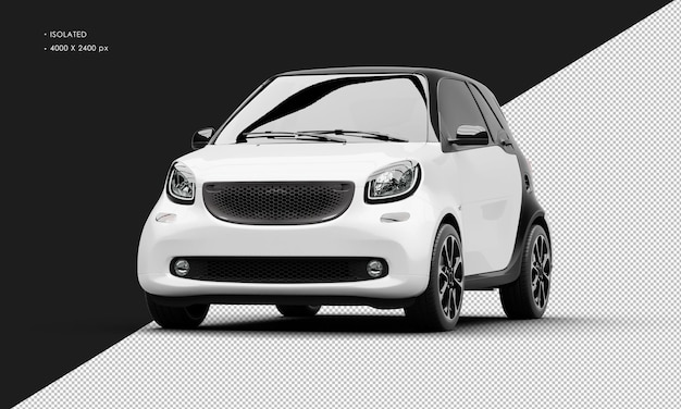 Isolated Realistic Shiny Metalic white Modern Sport Mini City Car from Left Front Angle View