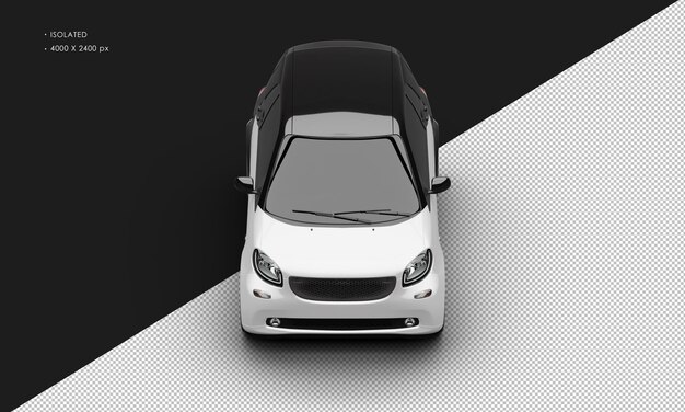 Isolated Realistic Shiny Metalic white Modern Sport Mini City Car from Top Front View