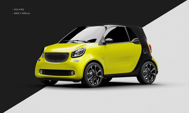 Isolated Realistic Shiny Metalic yellow Modern Sport Mini City Car from Left Front View