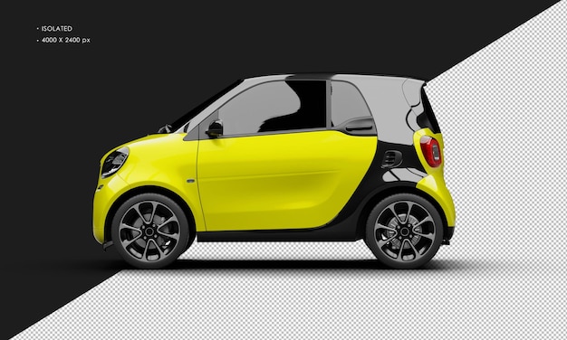 Isolated Realistic Shiny Metalic yellow Modern Sport Mini City Car from Left Side View