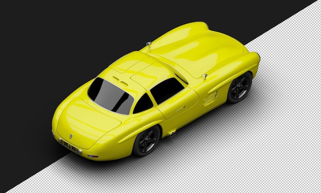 Isolated Realistic Shiny Metalic yellow Sport Classic City Sedan Car from Top Right Rear View