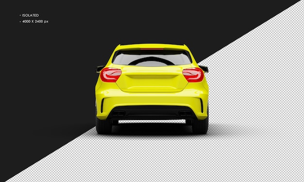 Isolated Realistic Shiny Metalic yellow Sport Modern Elegant City Car from Rear View