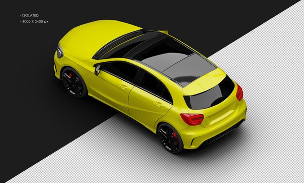 Isolated Realistic Shiny Metalic yellow Sport Modern Elegant City Car from Top Left Rear View