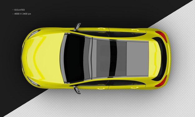 Isolated Realistic Shiny Metalic yellow Sport Modern Elegant City Car from Top View