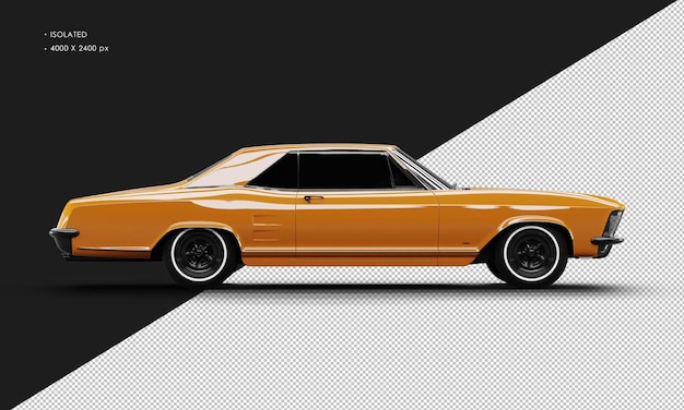 Isolated Realistic Shiny orange Classic Elegant Sedan Car from Right Side View