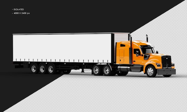 Isolated Realistic Shiny Orange Long Trailer Truck From Right Front View