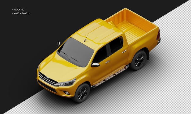 Isolated Realistic Shiny orange Modern Double Cabin Pickup Truck from Top Left Front View