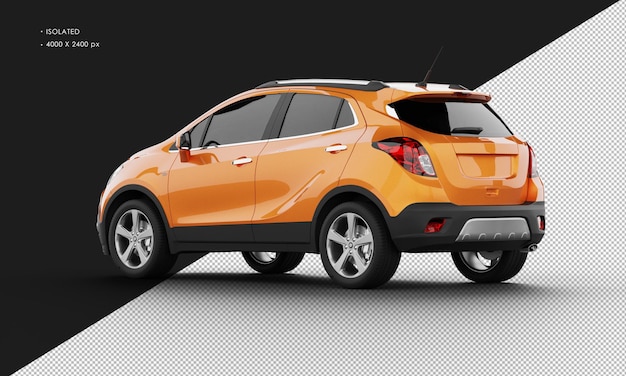 Isolated Realistic Shiny orange Modern Sport City SUV Car from Left Rear View