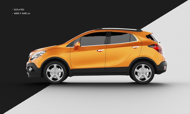 Isolated Realistic Shiny orange Modern Sport City SUV Car from Left Side View