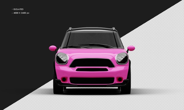 Isolated Realistic Shiny pink Mini City Car from Front View