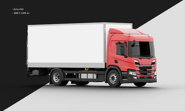 Isolated Realistic Shiny red Big Box Transit Truck from Right Front View