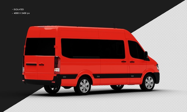 Isolated Realistic Shiny red Luxury Van from Right Rear View